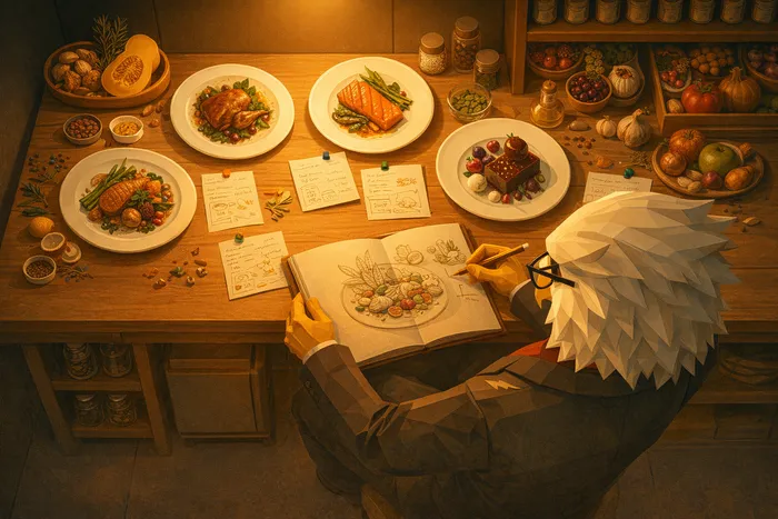 Chef Cook analyzing menu performance and suggesting creative dish ideas